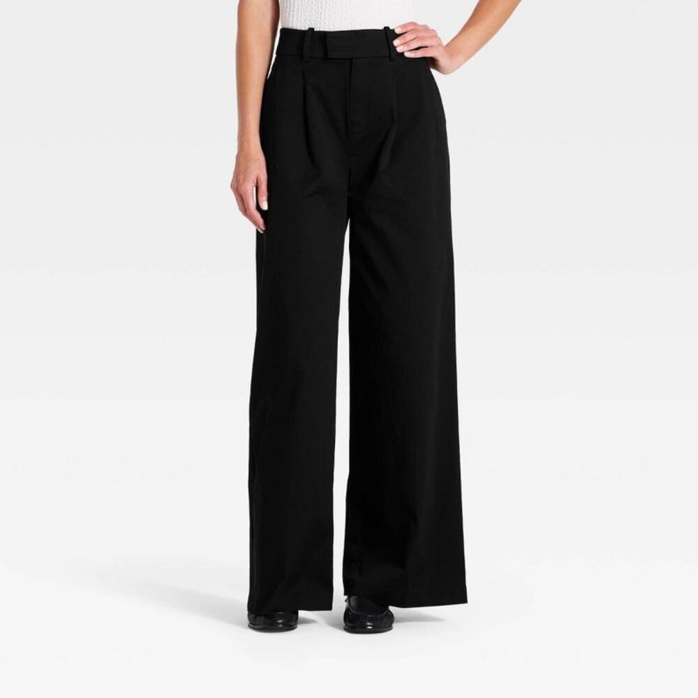 Women's Cotton Twill Trouser Pants - A New Day Black 4